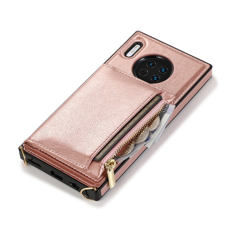 For Huawei Mate 30 Square Zipper Wallet Bag TPU+PU Back Cover Case with Holder & Card Slots & Wallet & Cross-body Strap