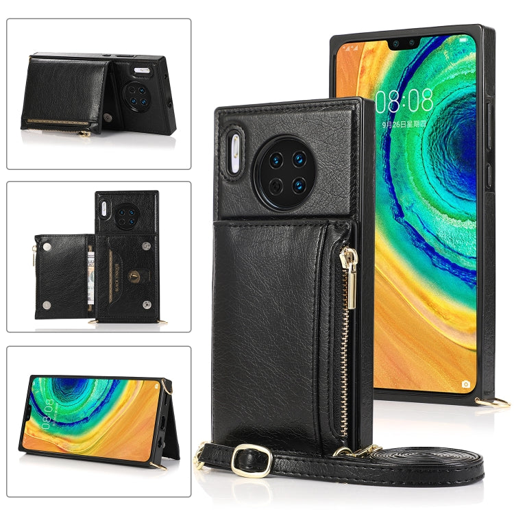 For Huawei Mate 30 Square Zipper Wallet Bag TPU+PU Back Cover Case with Holder & Card Slots & Wallet & Cross-body Strap