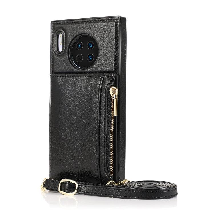 For Huawei Mate 30 Square Zipper Wallet Bag TPU+PU Back Cover Case with Holder & Card Slots & Wallet & Cross-body Strap