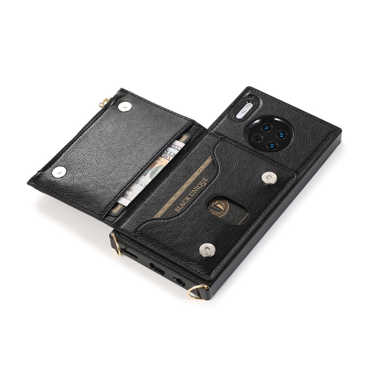 For Huawei Mate 30 Square Zipper Wallet Bag TPU+PU Back Cover Case with Holder & Card Slots & Wallet & Cross-body Strap