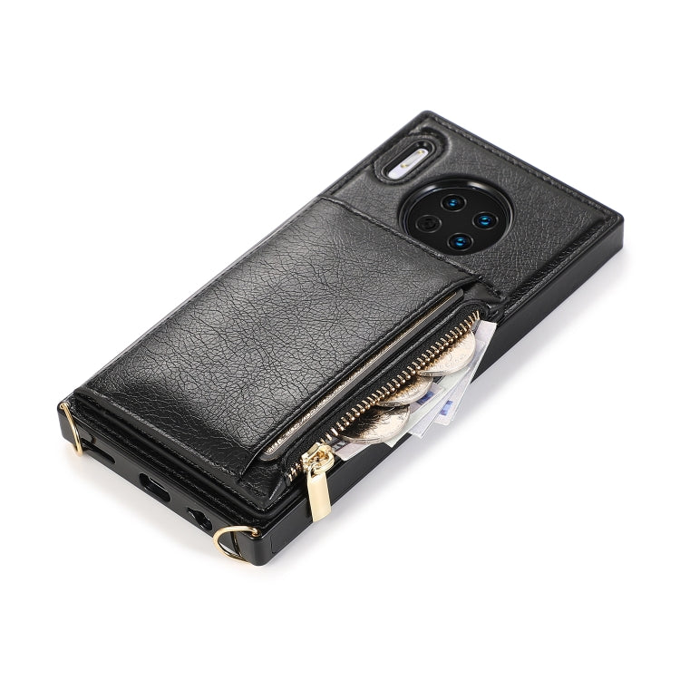 For Huawei Mate 30 Square Zipper Wallet Bag TPU+PU Back Cover Case with Holder & Card Slots & Wallet & Cross-body Strap
