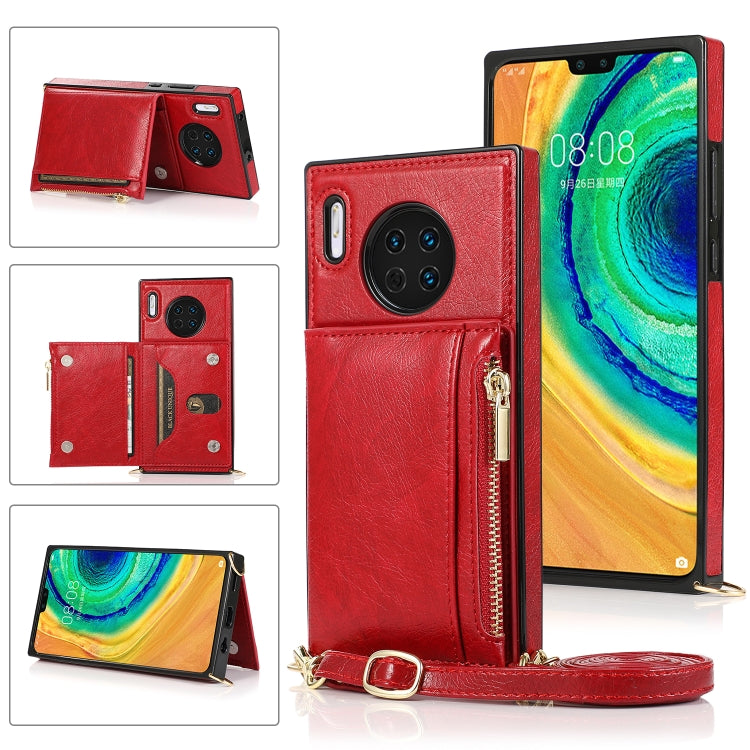For Huawei Mate 30 Square Zipper Wallet Bag TPU+PU Back Cover Case with Holder & Card Slots & Wallet & Cross-body Strap