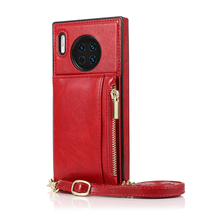 For Huawei Mate 30 Square Zipper Wallet Bag TPU+PU Back Cover Case with Holder & Card Slots & Wallet & Cross-body Strap