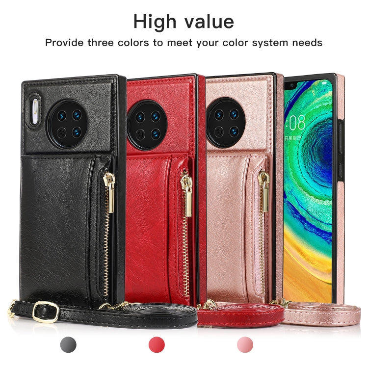 For Huawei Mate 30 Square Zipper Wallet Bag TPU+PU Back Cover Case with Holder & Card Slots & Wallet & Cross-body Strap