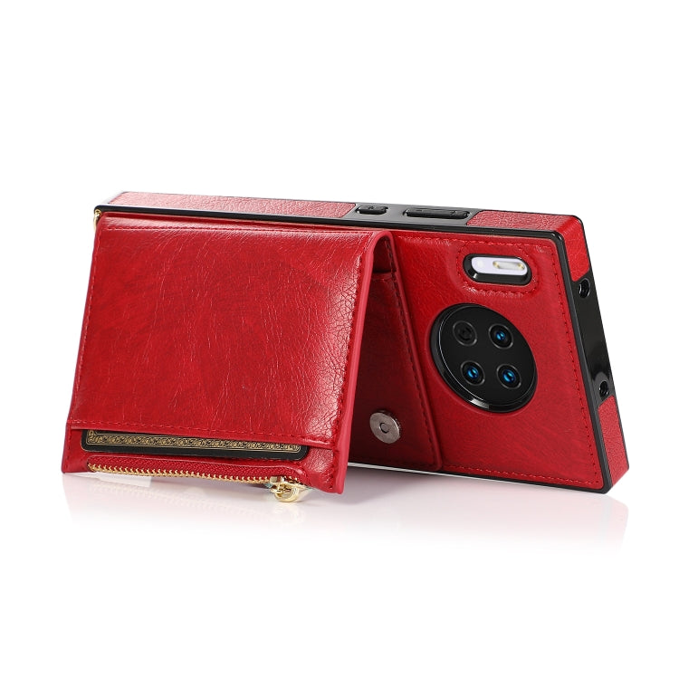 For Huawei Mate 30 Square Zipper Wallet Bag TPU+PU Back Cover Case with Holder & Card Slots & Wallet & Cross-body Strap