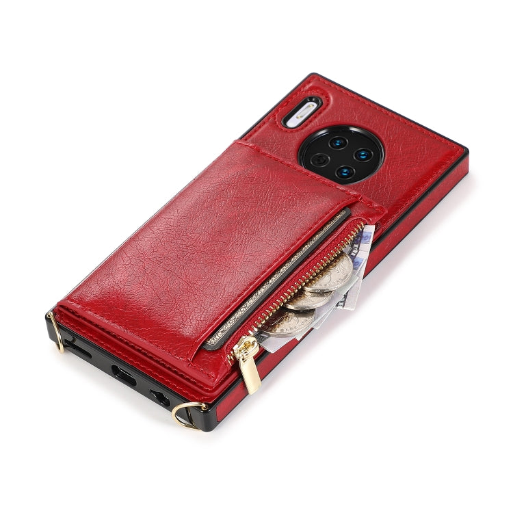 For Huawei Mate 30 Square Zipper Wallet Bag TPU+PU Back Cover Case with Holder & Card Slots & Wallet & Cross-body Strap
