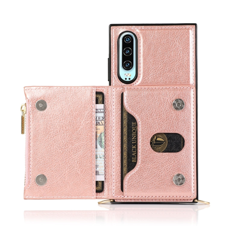 For Huawei P30 Square Zipper Wallet Bag TPU+PU Back Cover Case with Holder & Card Slots & Wallet & Cross-body Strap