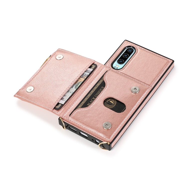 For Huawei P30 Square Zipper Wallet Bag TPU+PU Back Cover Case with Holder & Card Slots & Wallet & Cross-body Strap