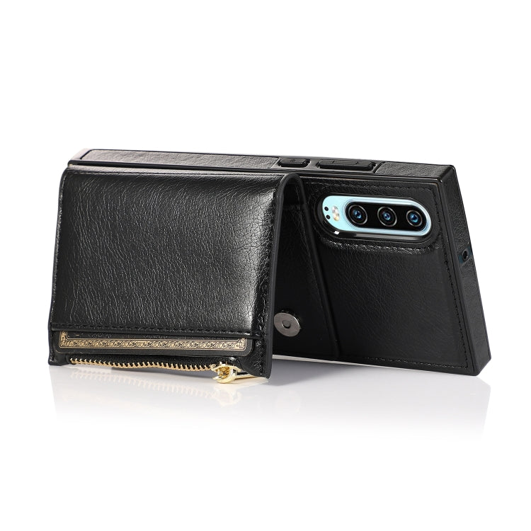 For Huawei P30 Square Zipper Wallet Bag TPU+PU Back Cover Case with Holder & Card Slots & Wallet & Cross-body Strap