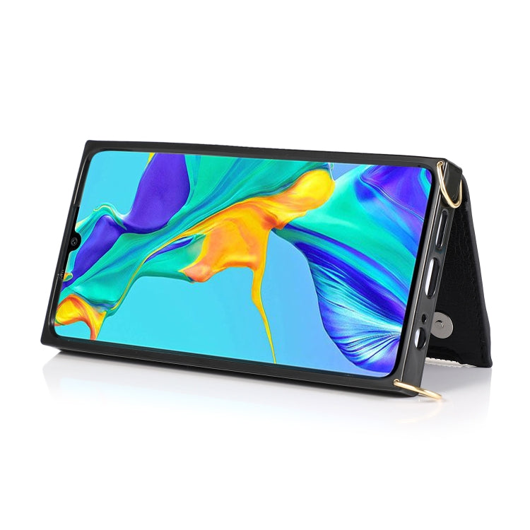 For Huawei P30 Square Zipper Wallet Bag TPU+PU Back Cover Case with Holder & Card Slots & Wallet & Cross-body Strap