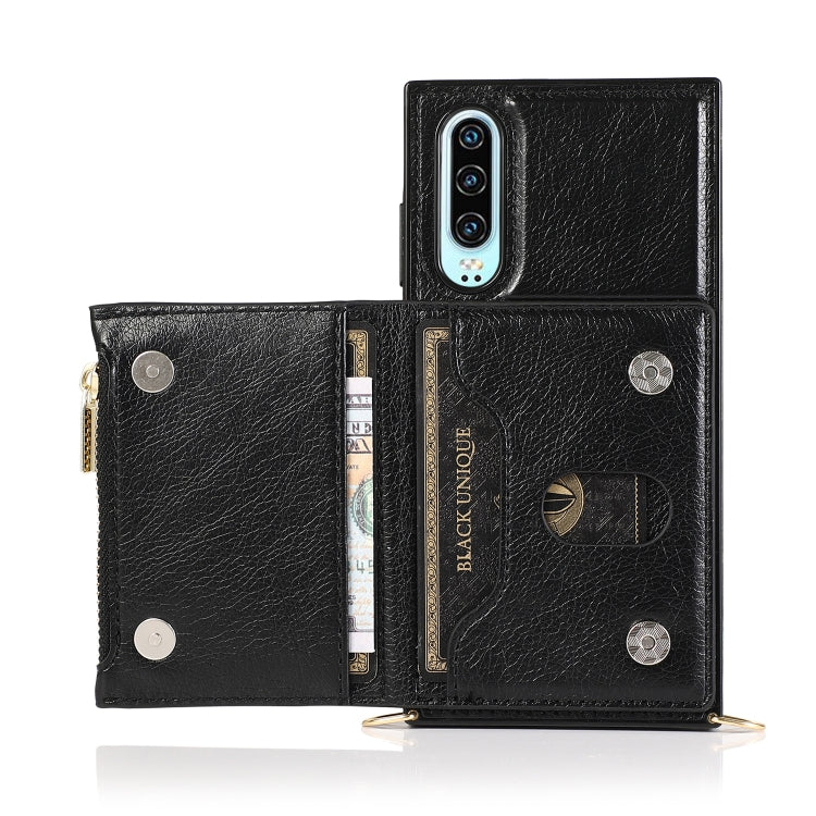 For Huawei P30 Square Zipper Wallet Bag TPU+PU Back Cover Case with Holder & Card Slots & Wallet & Cross-body Strap