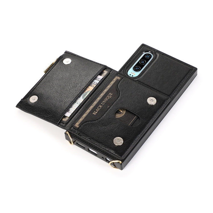 For Huawei P30 Square Zipper Wallet Bag TPU+PU Back Cover Case with Holder & Card Slots & Wallet & Cross-body Strap