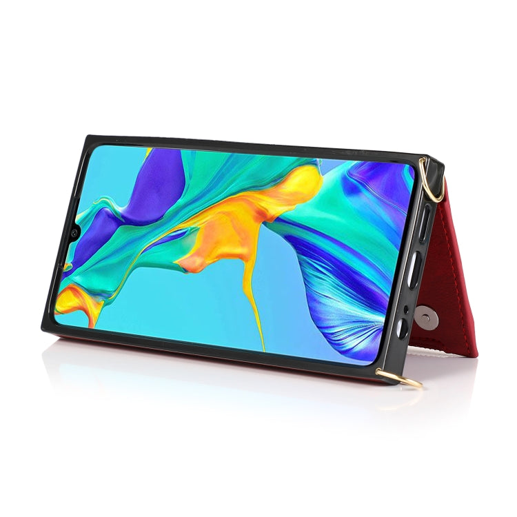 For Huawei P30 Square Zipper Wallet Bag TPU+PU Back Cover Case with Holder & Card Slots & Wallet & Cross-body Strap