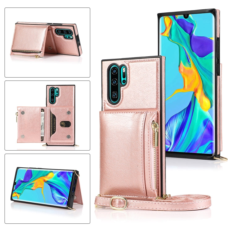 For Huawei P30 Pro Square Zipper Wallet Bag TPU+PU Back Cover Case with Holder & Card Slots & Wallet & Cross-body Strap