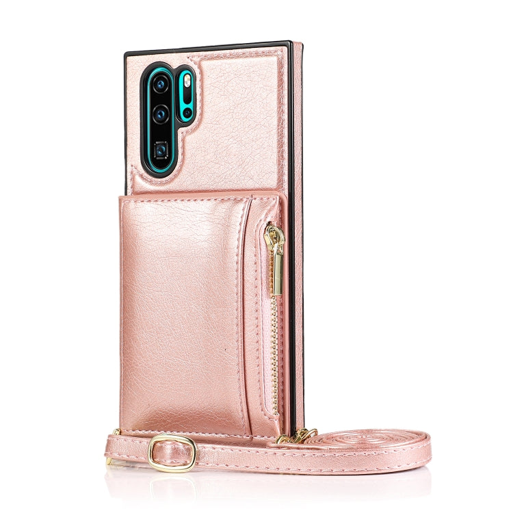 For Huawei P30 Pro Square Zipper Wallet Bag TPU+PU Back Cover Case with Holder & Card Slots & Wallet & Cross-body Strap