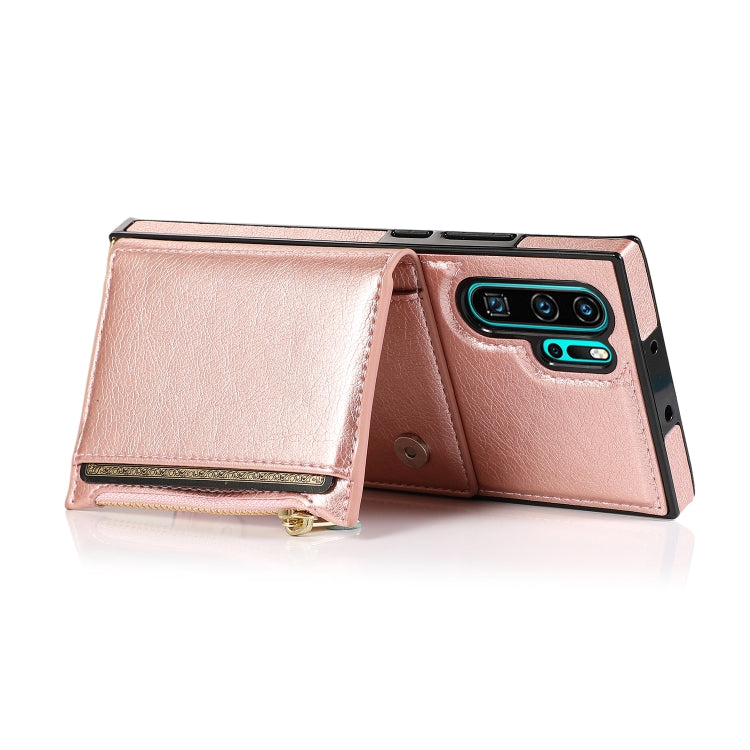 For Huawei P30 Pro Square Zipper Wallet Bag TPU+PU Back Cover Case with Holder & Card Slots & Wallet & Cross-body Strap