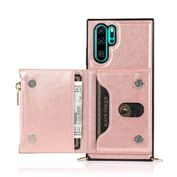 For Huawei P30 Pro Square Zipper Wallet Bag TPU+PU Back Cover Case with Holder & Card Slots & Wallet & Cross-body Strap