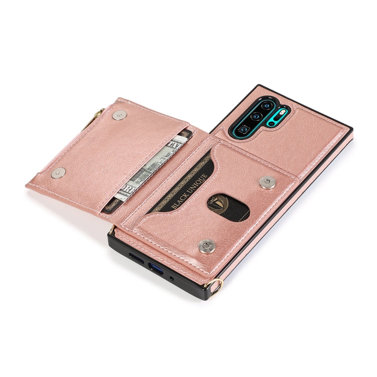 For Huawei P30 Pro Square Zipper Wallet Bag TPU+PU Back Cover Case with Holder & Card Slots & Wallet & Cross-body Strap