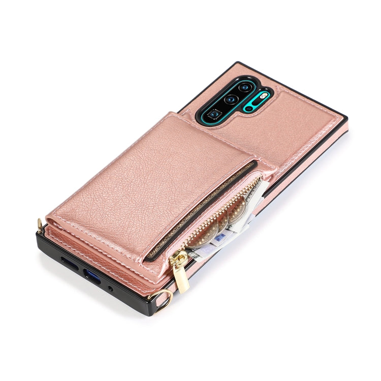 For Huawei P30 Pro Square Zipper Wallet Bag TPU+PU Back Cover Case with Holder & Card Slots & Wallet & Cross-body Strap