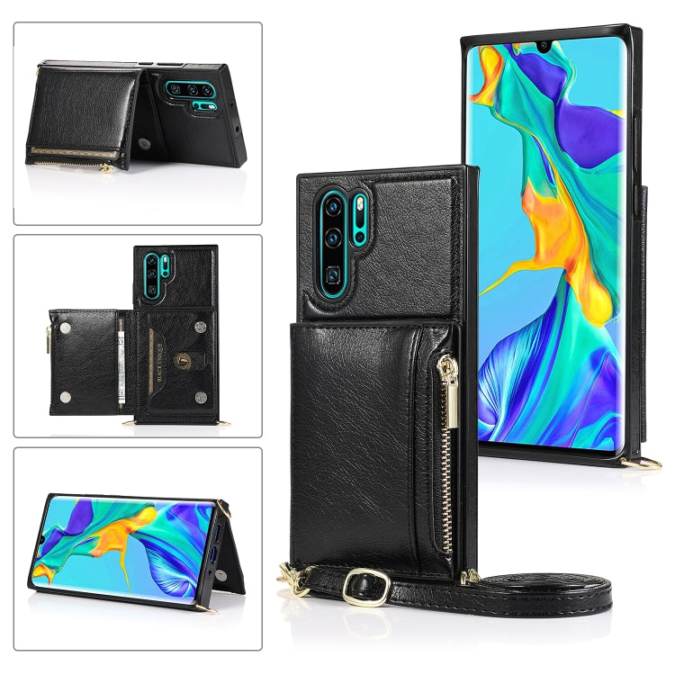 For Huawei P30 Pro Square Zipper Wallet Bag TPU+PU Back Cover Case with Holder & Card Slots & Wallet & Cross-body Strap