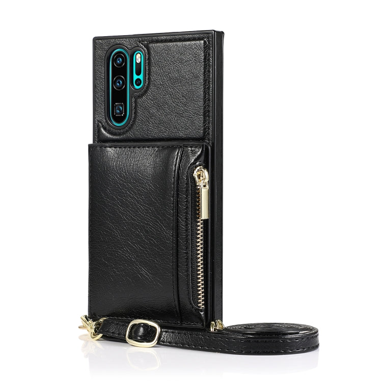 For Huawei P30 Pro Square Zipper Wallet Bag TPU+PU Back Cover Case with Holder & Card Slots & Wallet & Cross-body Strap