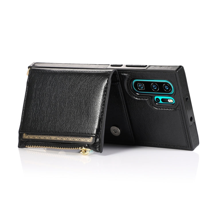 For Huawei P30 Pro Square Zipper Wallet Bag TPU+PU Back Cover Case with Holder & Card Slots & Wallet & Cross-body Strap
