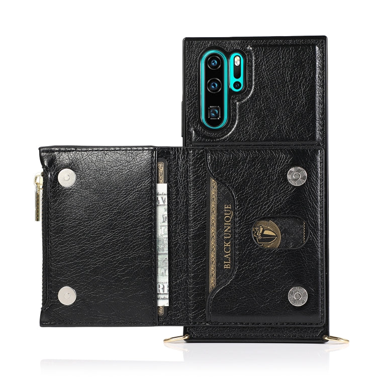For Huawei P30 Pro Square Zipper Wallet Bag TPU+PU Back Cover Case with Holder & Card Slots & Wallet & Cross-body Strap
