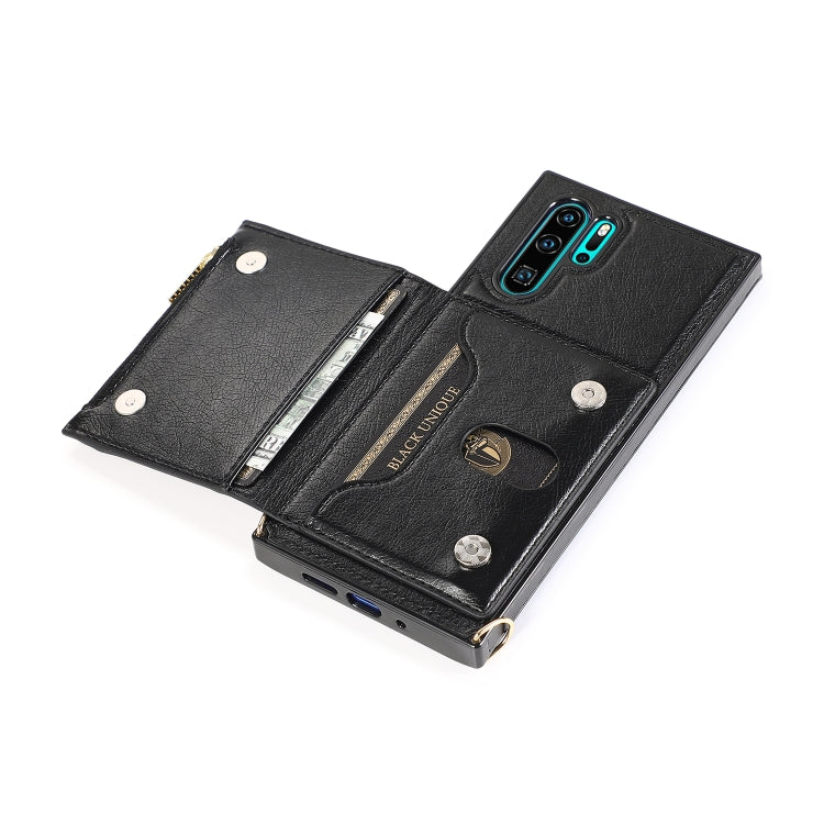 For Huawei P30 Pro Square Zipper Wallet Bag TPU+PU Back Cover Case with Holder & Card Slots & Wallet & Cross-body Strap