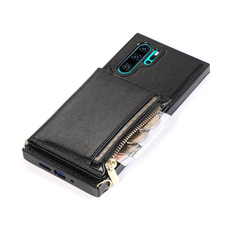 For Huawei P30 Pro Square Zipper Wallet Bag TPU+PU Back Cover Case with Holder & Card Slots & Wallet & Cross-body Strap