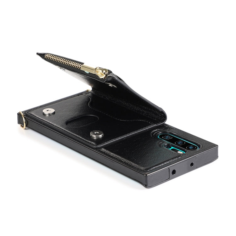 For Huawei P30 Pro Square Zipper Wallet Bag TPU+PU Back Cover Case with Holder & Card Slots & Wallet & Cross-body Strap