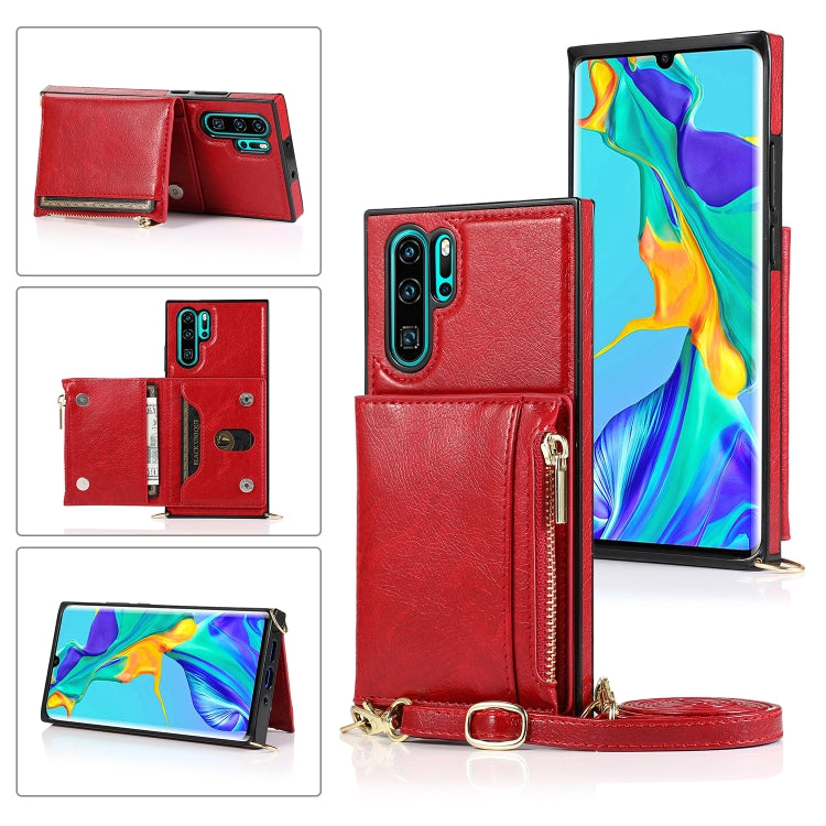 For Huawei P30 Pro Square Zipper Wallet Bag TPU+PU Back Cover Case with Holder & Card Slots & Wallet & Cross-body Strap