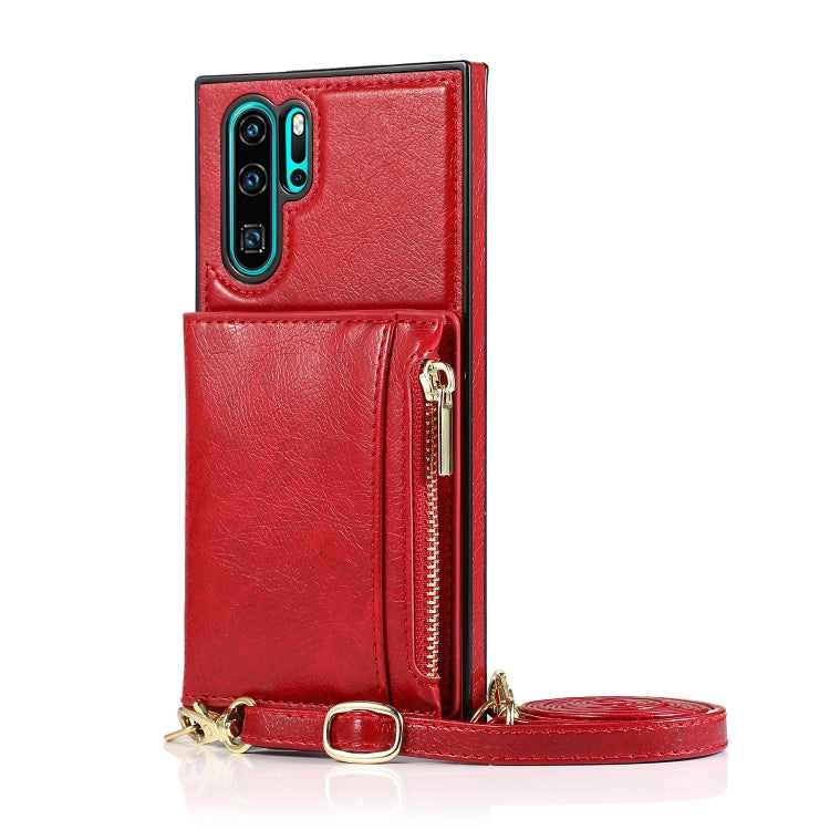 For Huawei P30 Pro Square Zipper Wallet Bag TPU+PU Back Cover Case with Holder & Card Slots & Wallet & Cross-body Strap