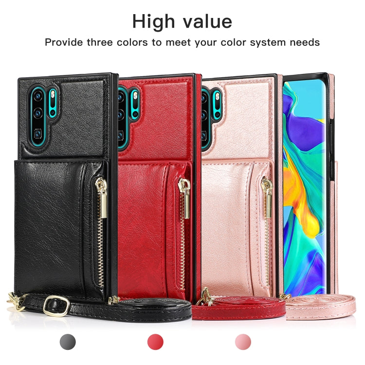 For Huawei P30 Pro Square Zipper Wallet Bag TPU+PU Back Cover Case with Holder & Card Slots & Wallet & Cross-body Strap