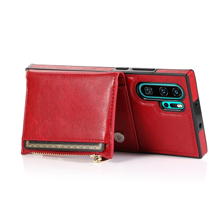 For Huawei P30 Pro Square Zipper Wallet Bag TPU+PU Back Cover Case with Holder & Card Slots & Wallet & Cross-body Strap