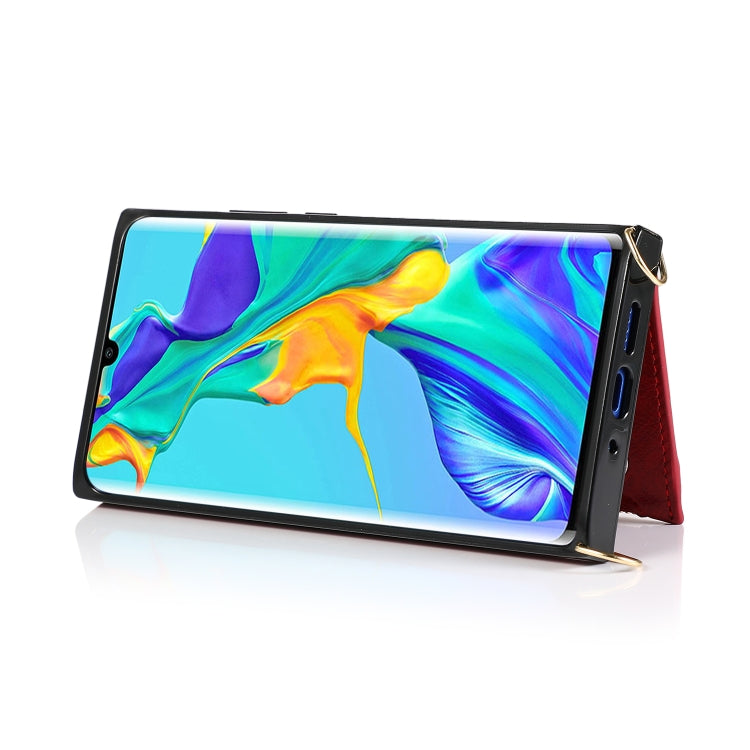 For Huawei P30 Pro Square Zipper Wallet Bag TPU+PU Back Cover Case with Holder & Card Slots & Wallet & Cross-body Strap