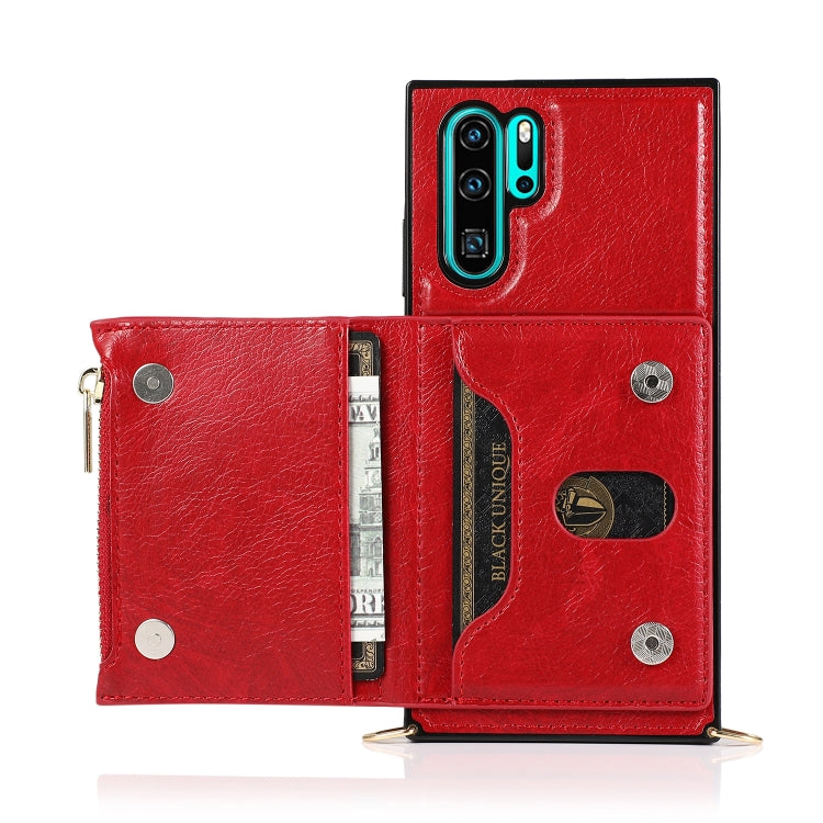 For Huawei P30 Pro Square Zipper Wallet Bag TPU+PU Back Cover Case with Holder & Card Slots & Wallet & Cross-body Strap