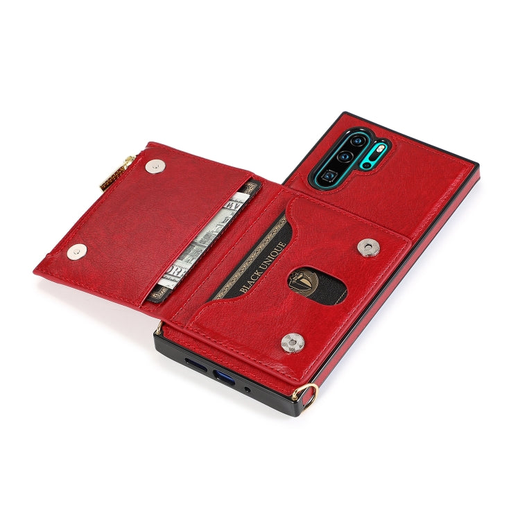 For Huawei P30 Pro Square Zipper Wallet Bag TPU+PU Back Cover Case with Holder & Card Slots & Wallet & Cross-body Strap