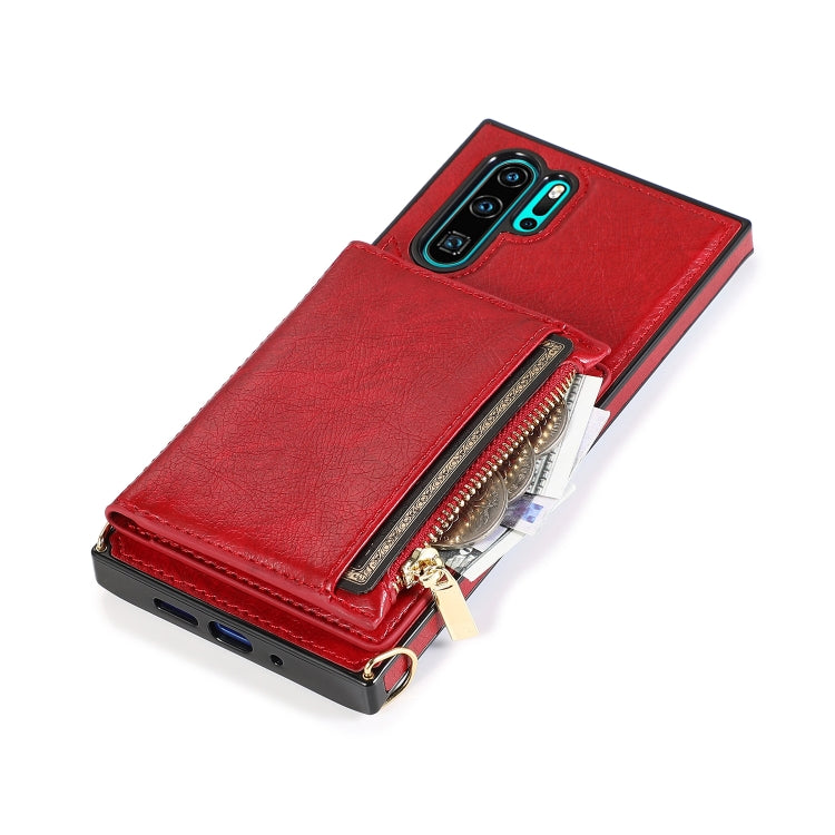 For Huawei P30 Pro Square Zipper Wallet Bag TPU+PU Back Cover Case with Holder & Card Slots & Wallet & Cross-body Strap