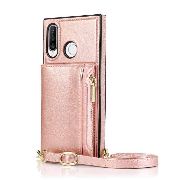 For Huawei P30 Lite Square Zipper Wallet Bag TPU+PU Back Cover Case with Holder & Card Slots & Wallet & Cross-body Strap