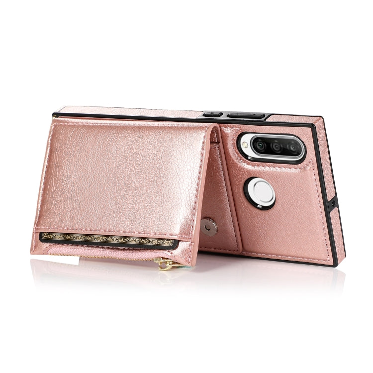 For Huawei P30 Lite Square Zipper Wallet Bag TPU+PU Back Cover Case with Holder & Card Slots & Wallet & Cross-body Strap