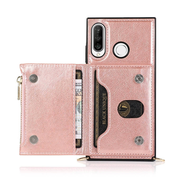 For Huawei P30 Lite Square Zipper Wallet Bag TPU+PU Back Cover Case with Holder & Card Slots & Wallet & Cross-body Strap