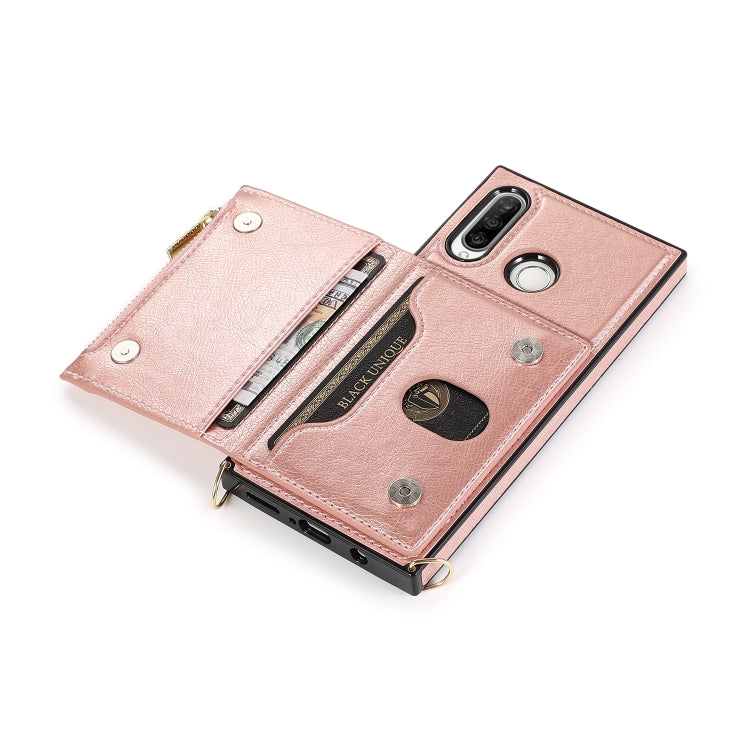 For Huawei P30 Lite Square Zipper Wallet Bag TPU+PU Back Cover Case with Holder & Card Slots & Wallet & Cross-body Strap