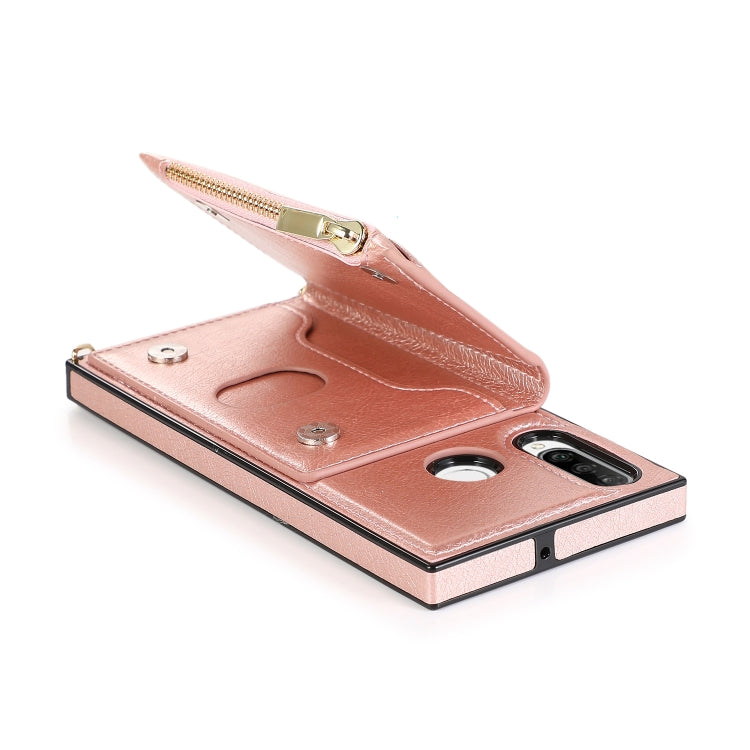 For Huawei P30 Lite Square Zipper Wallet Bag TPU+PU Back Cover Case with Holder & Card Slots & Wallet & Cross-body Strap