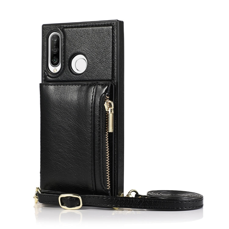 For Huawei P30 Lite Square Zipper Wallet Bag TPU+PU Back Cover Case with Holder & Card Slots & Wallet & Cross-body Strap