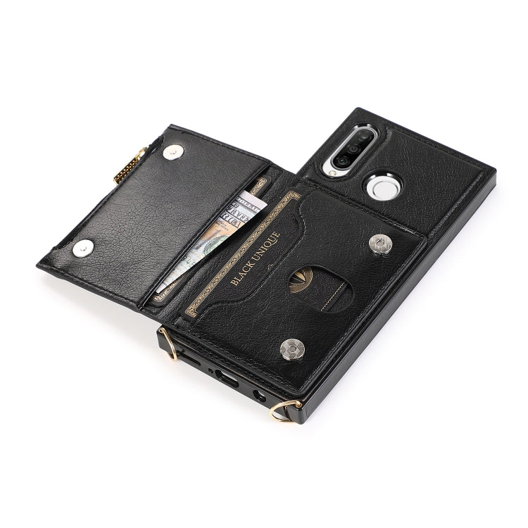 For Huawei P30 Lite Square Zipper Wallet Bag TPU+PU Back Cover Case with Holder & Card Slots & Wallet & Cross-body Strap