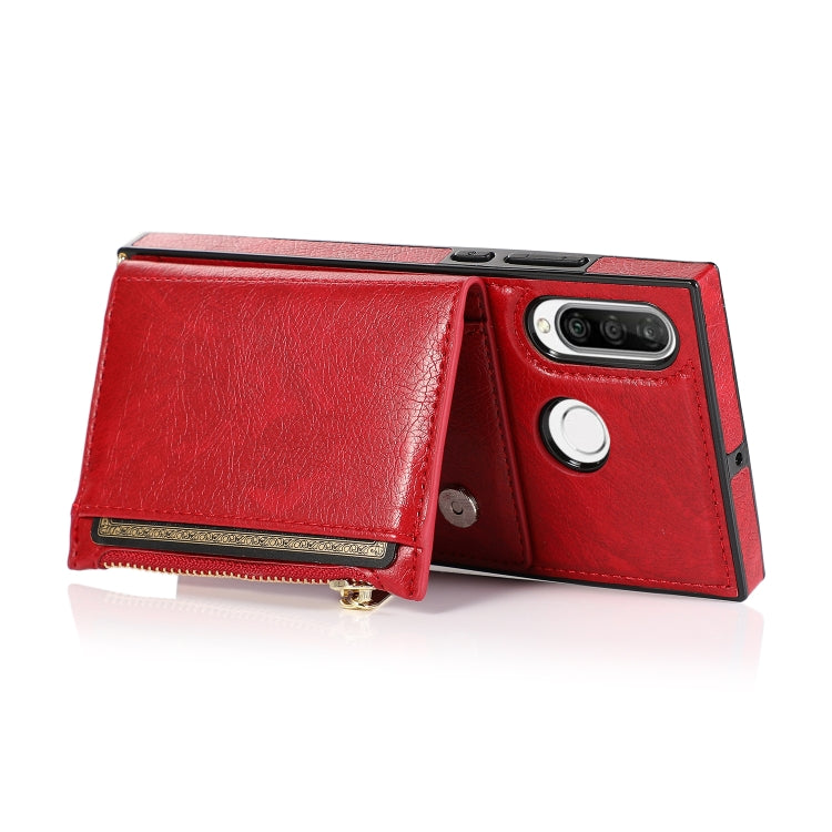 For Huawei P30 Lite Square Zipper Wallet Bag TPU+PU Back Cover Case with Holder & Card Slots & Wallet & Cross-body Strap