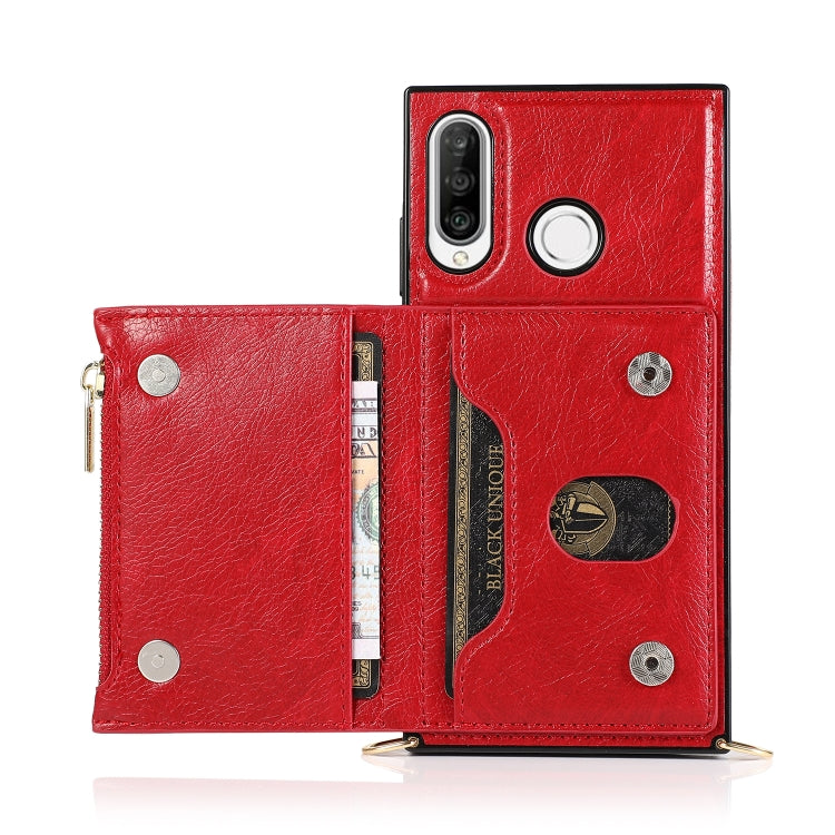 For Huawei P30 Lite Square Zipper Wallet Bag TPU+PU Back Cover Case with Holder & Card Slots & Wallet & Cross-body Strap