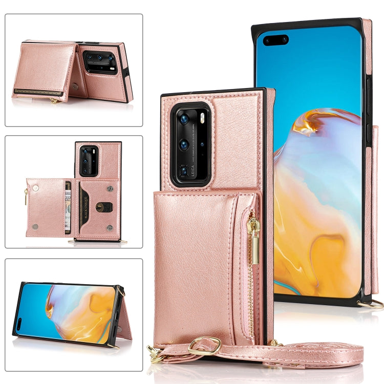 For Huawei P40 Square Zipper Wallet Bag TPU+PU Back Cover Case with Holder & Card Slots & Wallet & Cross-body Strap