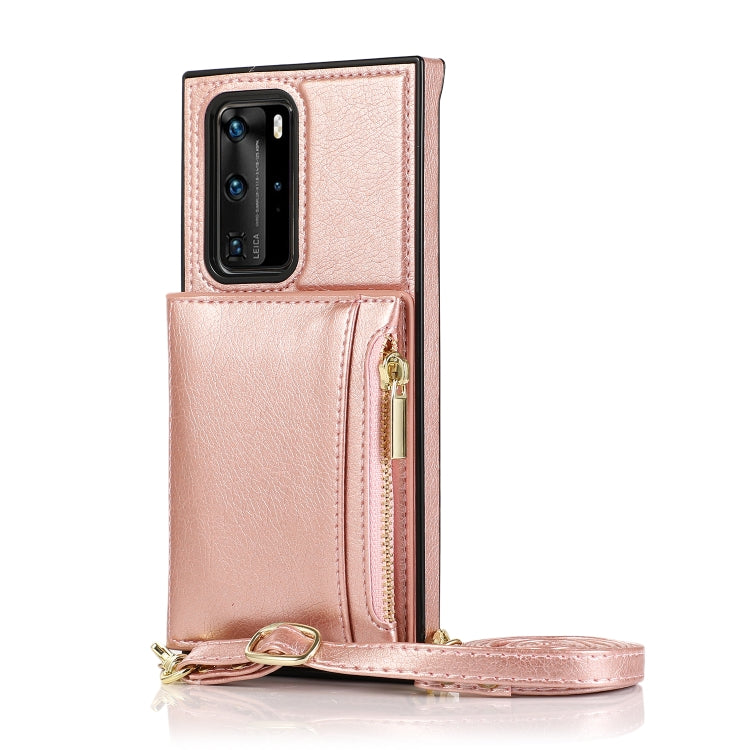 For Huawei P40 Square Zipper Wallet Bag TPU+PU Back Cover Case with Holder & Card Slots & Wallet & Cross-body Strap