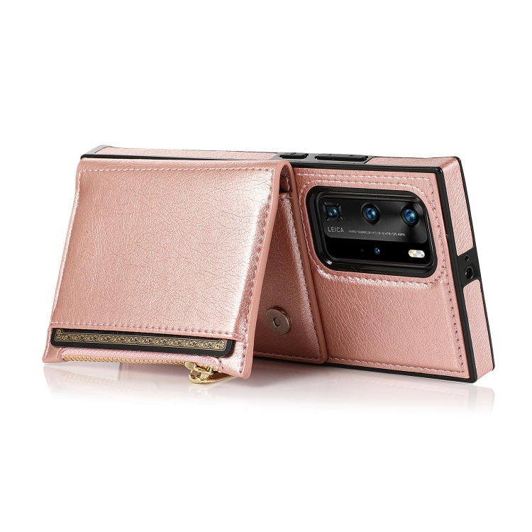 For Huawei P40 Square Zipper Wallet Bag TPU+PU Back Cover Case with Holder & Card Slots & Wallet & Cross-body Strap